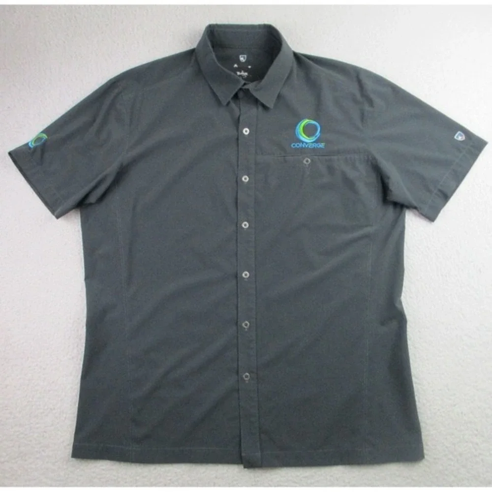 Kuhl Tufflex Shirt‎ Mens Large Gray Short Sleeve Button Up Outdoor Performance